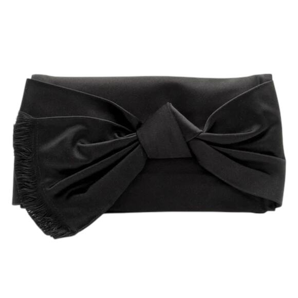 Tory Burch Eleanor Satin Bow Evening Clutch Bag Black - Picture 2 of 14